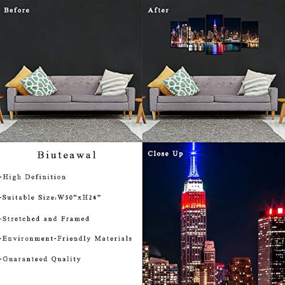 Biuteawal - Lienzo decorativo de pared de Nueva York