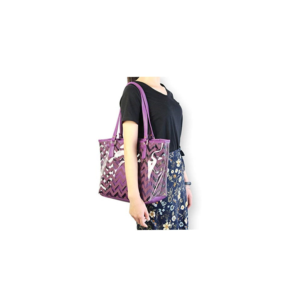 Bolso transparente con diseño de rayas y bolsillo interior
