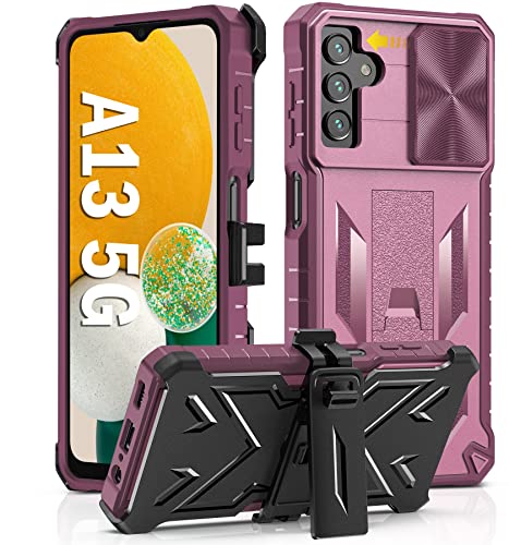 Funda para Samsung Galaxy A13 5G: funda protectora resistente para teléfono celular A13 5G con soporte de clip y deslizante, diseño mate a prueba de golpes, protección resistente a caídas de grado militar, color rosa