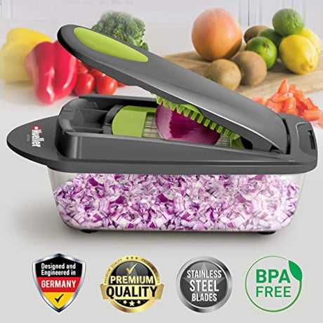 Mueller Austria Pro-Series - Picadora de cebolla, cortadora, picadora de verduras, cortadora, dicer, cortador de verduras con recipiente y 8 cuchillas
