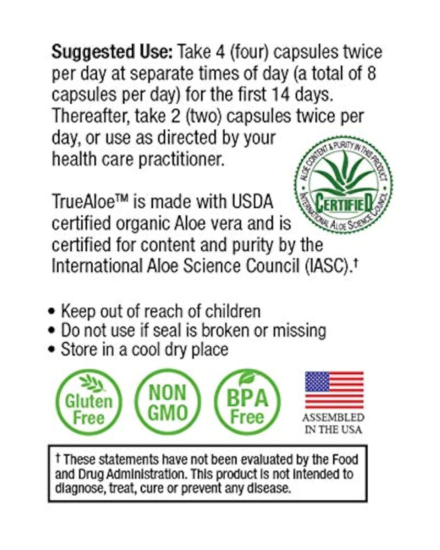 Suplementos de aloe vera 100% orgánicos TrueAloe Vera