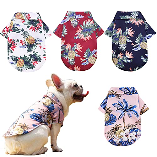 Paquete de 4 camisas hawaianas para perro, ropa transpirable de verano para mascotas, sudaderas para perros, camisas frescas de cocotero, piña, para perros pequeños, medianos y grandes, gatos, niñas, lindas prendas de polo para perros, XS-5XL (XS)