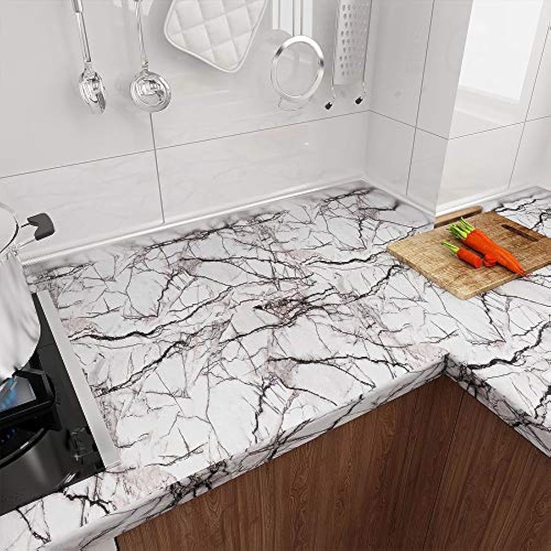 Papel de contacto de mármol blanco gris para encimeras
