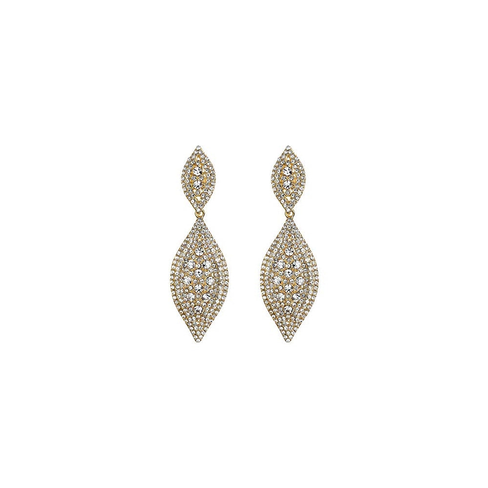 Aretes colgantes de 2 hojas con cristales de estrás dorado