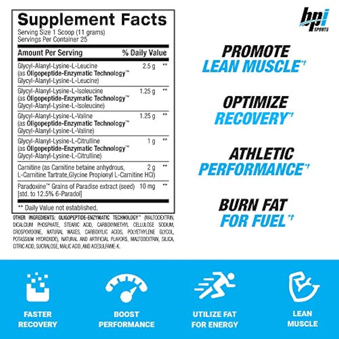 La mejor fórmula de recuperación termogénica BCAA en tiras sin cafeína para el crecimiento muscular sin grasa, BPI Sports, 1, 1