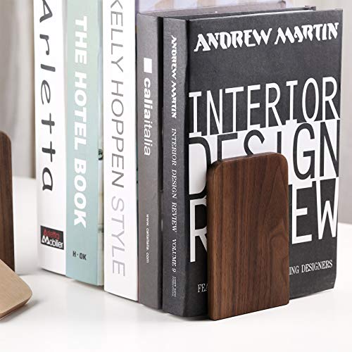 Muso - Sujetalibros de madera de nogal para oficina, 5.1 x 3.1 in, 2 pares de nogal.