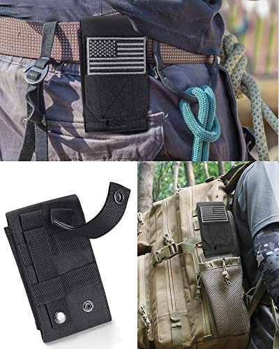 Heyqie Funda táctica negra Molle para teléfono móvil, resistente al agua, para iPhone 11, 12, 13, Pro Max, Samsung S22, S21, S20, FE Note 20, A02S, menos de 6.7 pulgadas, con 2 parches de bandera de EE. UU