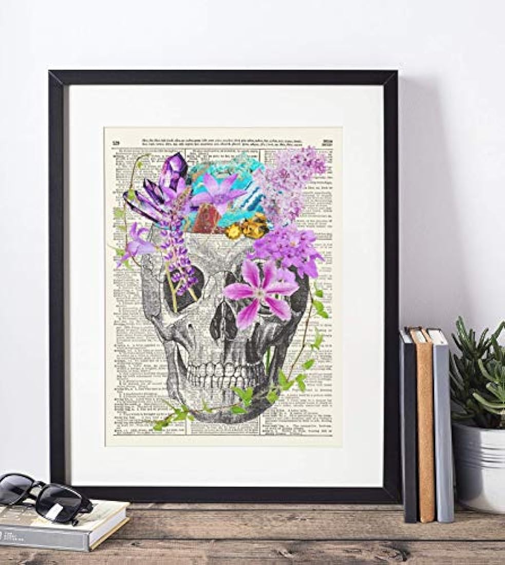 Cuadro decorativo Calavera con flores y cristales