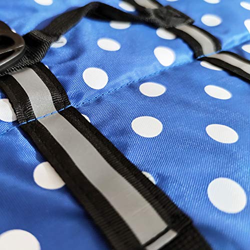 Chaleco salvavidas para perro, cinturón ajustable de fácil ajuste, protector de mascotas, traje de baño de seguridad con rayas reflectantes para perrito (XS, moteado y azul)