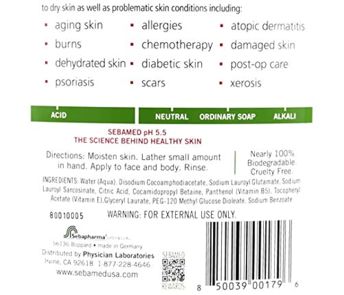 Sebamed,limpiador hidratante facial y corporal suave,33.8 oz