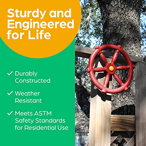 Jungle Gym Kingdom Accesorios para columpios – Volante de barco pirata para niños al aire libre, casa de juegos en el árbol y patio trasero, equipo de juegos (rojo)