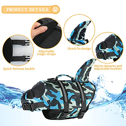 Doglay Chaleco salvavidas de tiburón para perro, chaleco salvavidas ajustable para natación con mango de rescate para perros pequeños, medianos y grandes