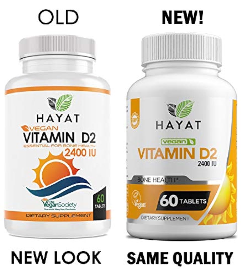 Hayat Vitamins Vitamina natural vegana D 2400 IU, D2 (Pack de 2)