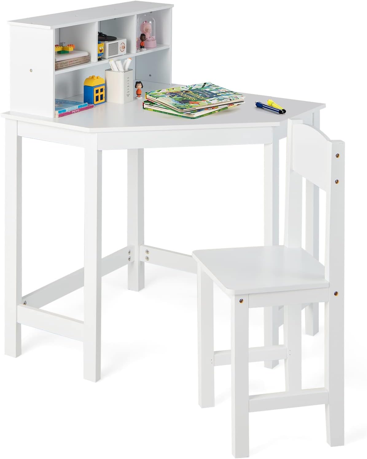 Costzon Juego de escritorio y silla para niños con gabinete