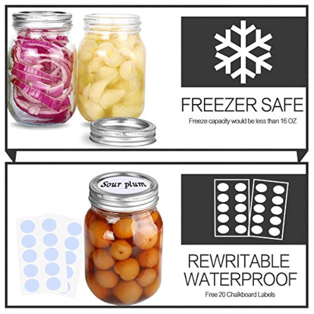 Tarros Mason 16 oz con tapas y bandas regulares