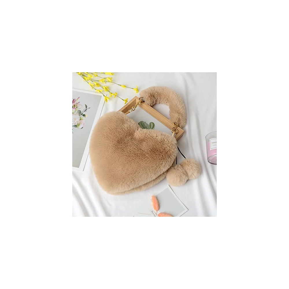 Bolsos peludo para niñas con forma de corazón esponjoso