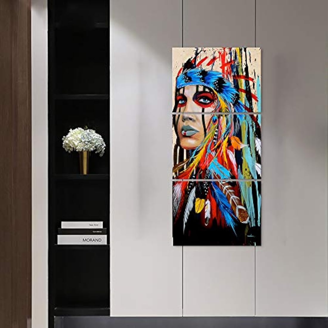 Pintura niña nativo americano con plumas