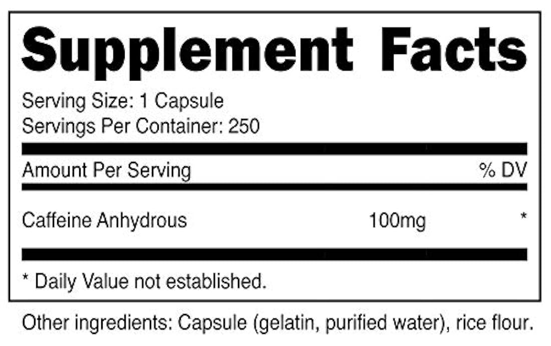 Nutricost Pastillas de cafeína 100 mg por porción, 250 cápsulas, 1
