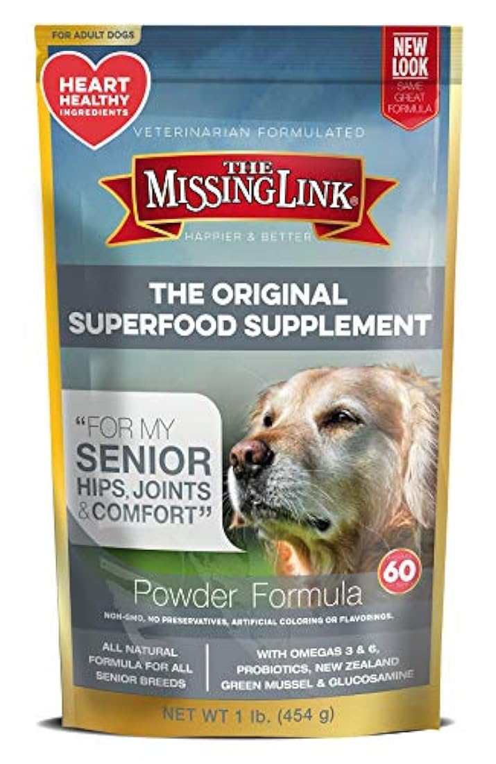The Missing Link - Suplementos con omegas balanceados y semillas de lino frescas y saludables para el corazón en fórmulas únicas: Cadera y articulaciones, piel y abrigo, anciano, cachorro y salud general - todo natural y sin OMG, Perro, Senior