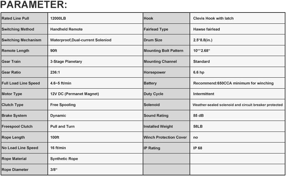Cabrestante eléctrico impermeable IP68 de 12000 libras
