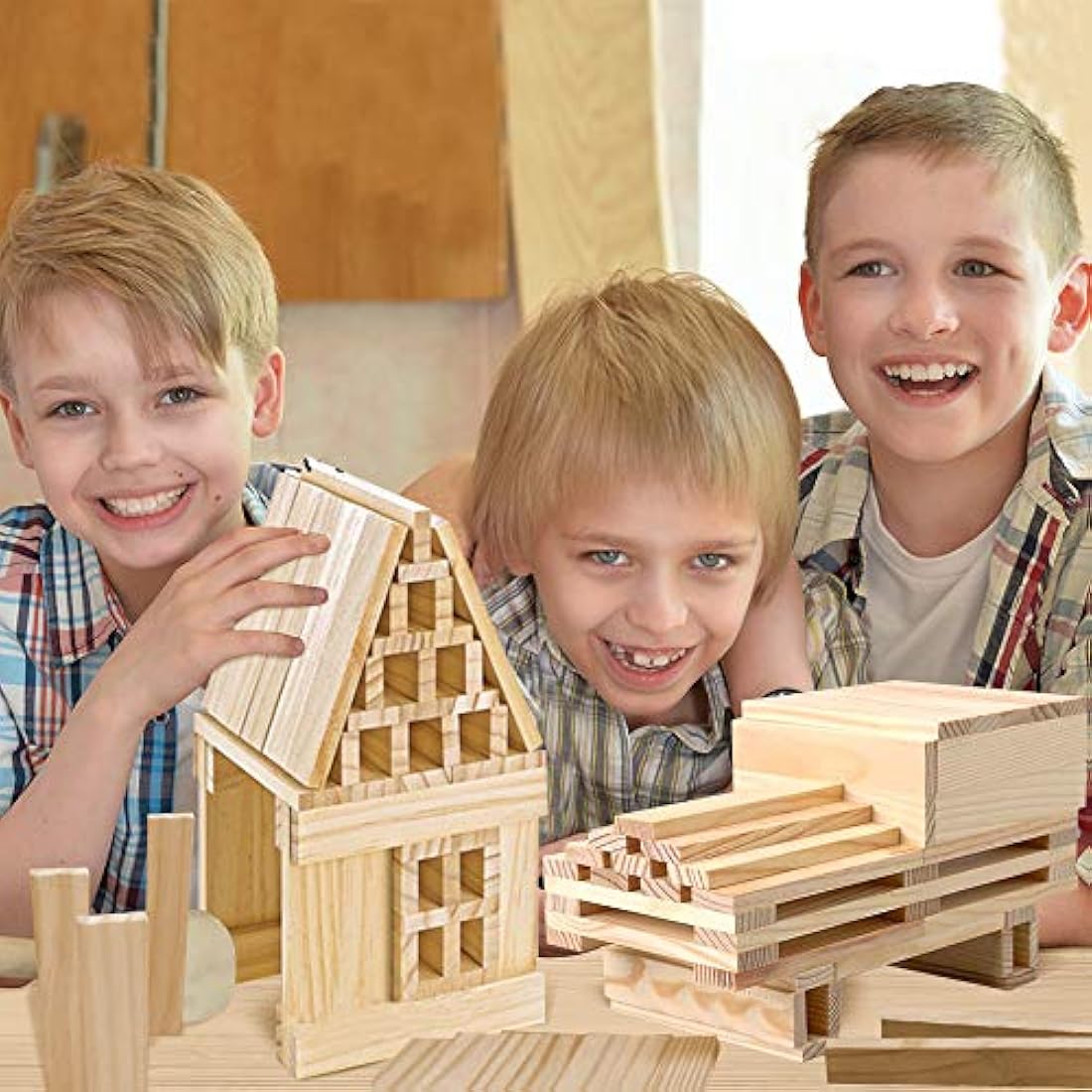 Juguetes STEM para niños 100 piezas de tablones de madera