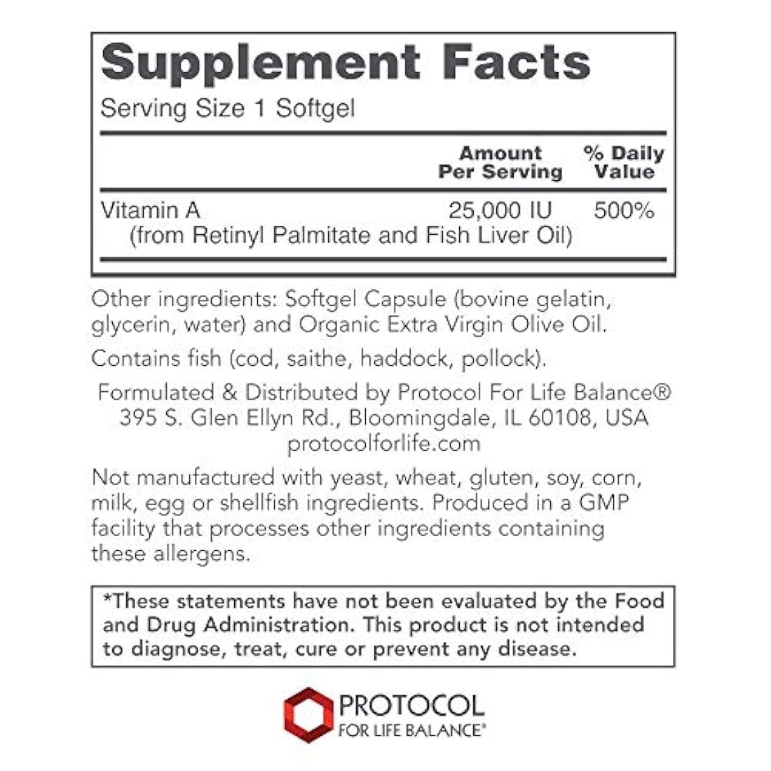 Protocolo para el equilibrio de vida - Vitamina A 25000 UI - Soporta la función inmunitaria saludable, antioxidación y proporciona soporte celular - 100 cápsulas blandas