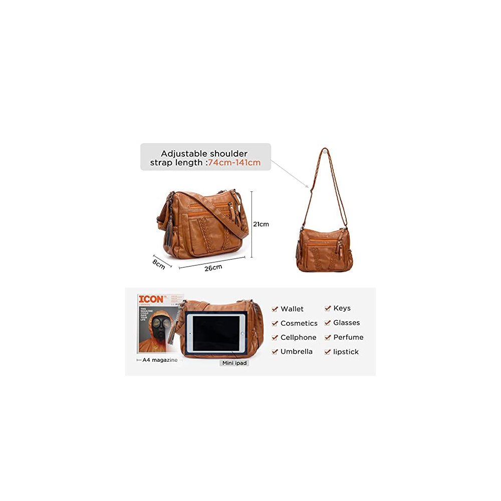 Bolsos cruzado para mujer con borla de piel sintética suave