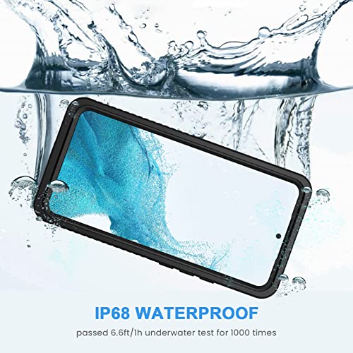Lanhiem Funda para Samsung Galaxy S22, IP68, impermeable, a prueba de polvo, a prueba de golpes, con protector de pantalla integrado, resistente cubierta protectora de cuerpo completo para Galaxy S22 5G de 6.1 pulgadas, negro/transparente