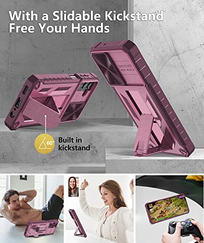 Funda para Samsung Galaxy A13 5G: funda protectora resistente para teléfono celular A13 5G con soporte de clip y deslizante, diseño mate a prueba de golpes, protección resistente a caídas de grado militar, color rosa