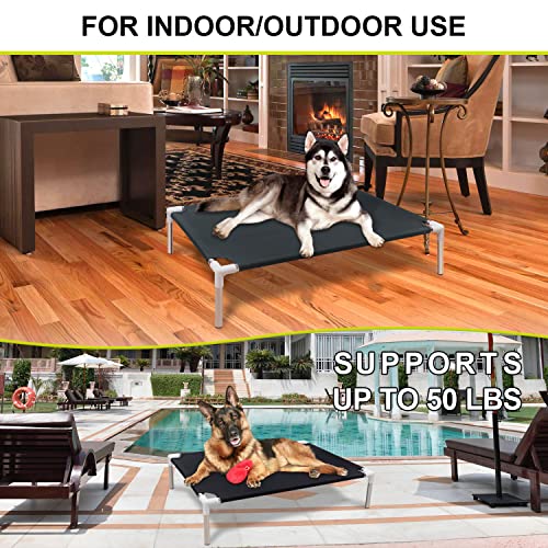 Cama elevada para perros – Cama elevada para mascotas Tensorsine refrescante, cama elevada para mascotas, 33 x 26 x 7 pulgadas de largo, antideslizante, duradera, para perros medianos y pequeños, uso en interiores y exteriores (negro)