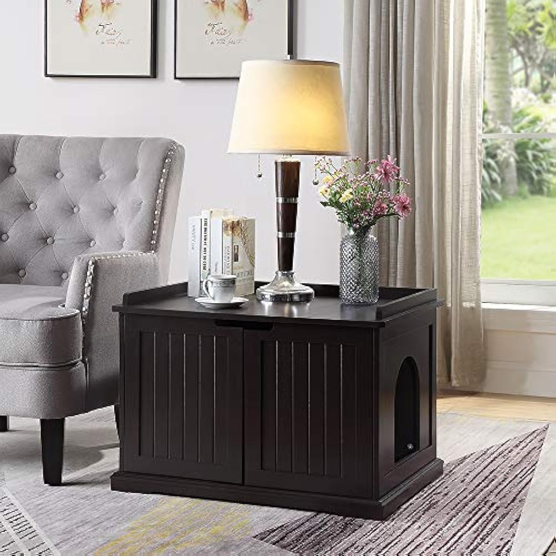 Unipaws - Banco de almacenamiento para baño de gato, con estructura de madera resistente, amplio almacenamiento, fácil montaje, se adapta a la mayoría de cajas de basura