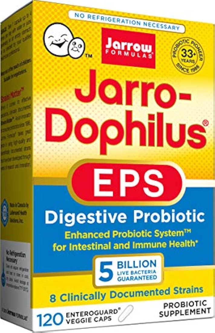 Jarrow Formulas jarro-dophilus EPS, 5 mil millones de células por cápsula, apoya la función y la salud intestinal.120 cápsulas vegetales, JEPS120, 120, individual, 1, 1