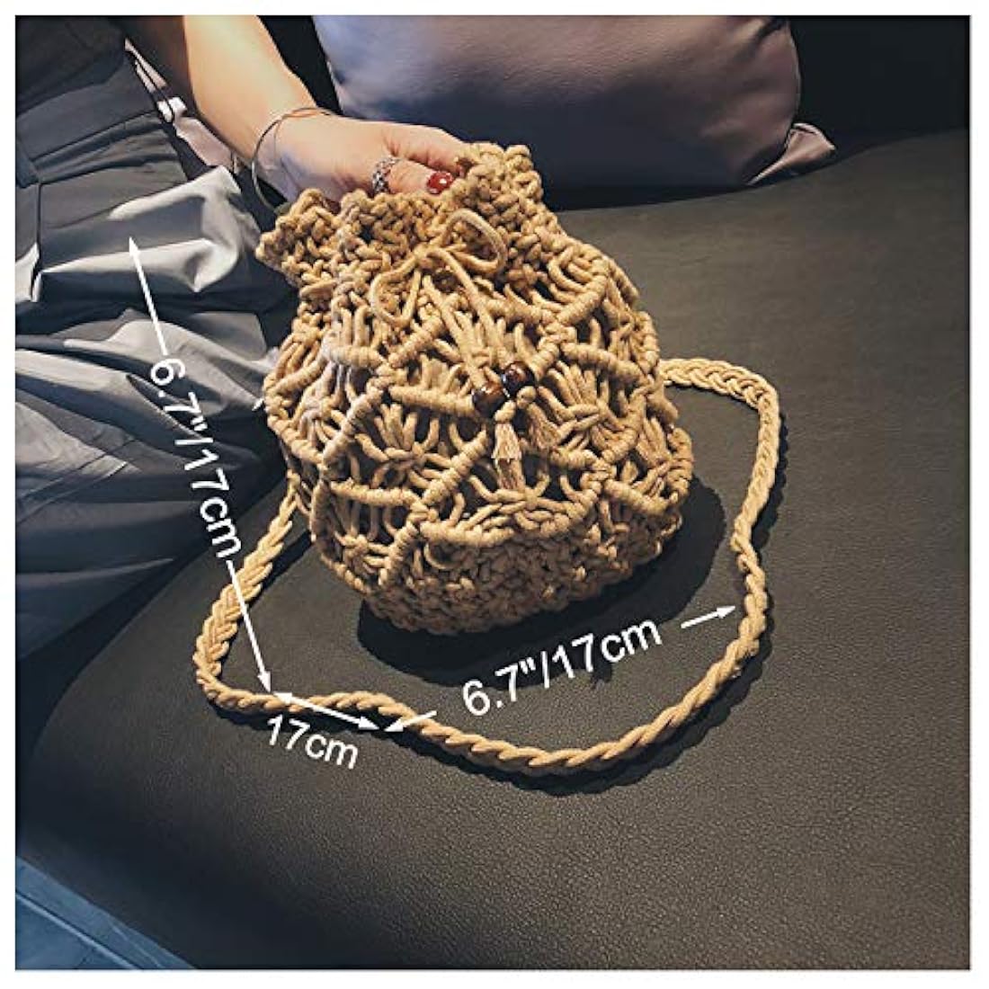 Bolso de mano de paja para mujer, tejido de malla