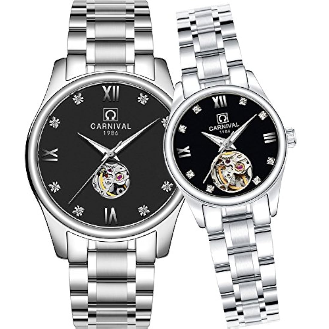 reloj Set de regalo para hombres y mujeres de 2 (negro)
