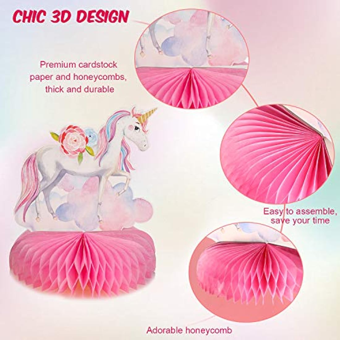 Outus 9 piezas de decoración de mesa de unicornio arcoíris