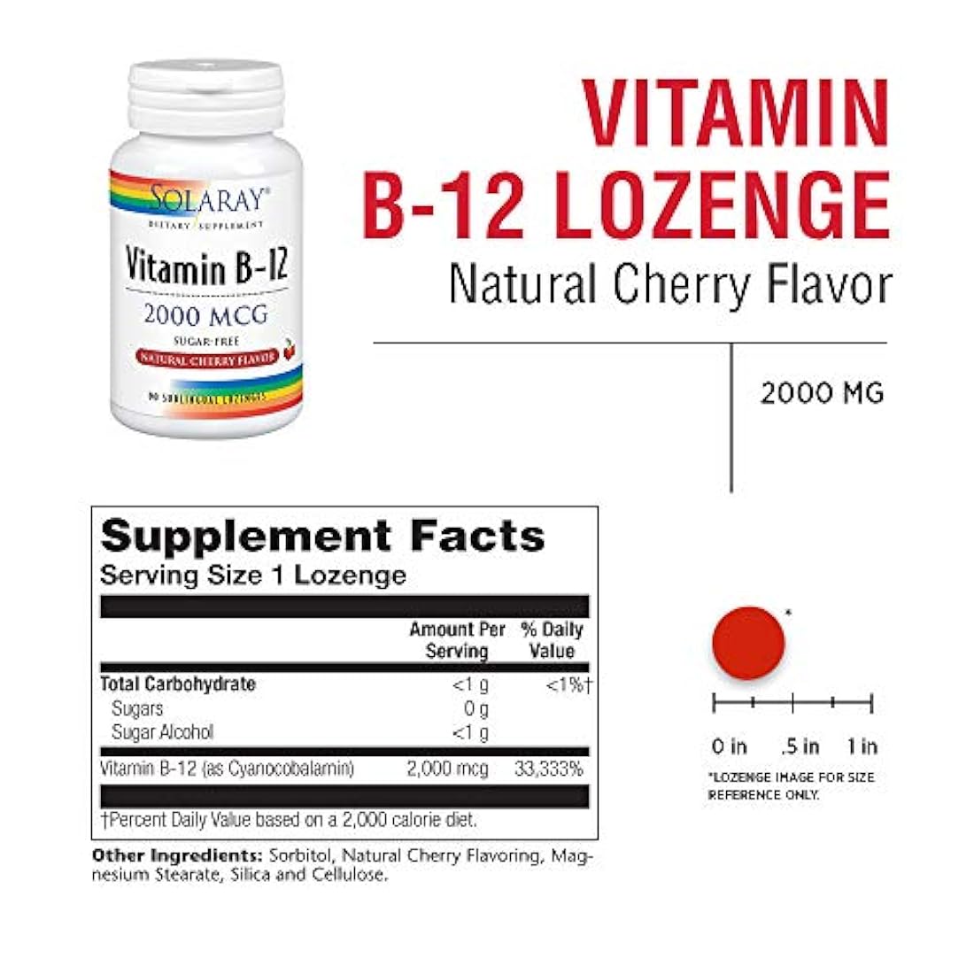 Vitamina B-12 2000 mcg Sabor natural de cereza sin azúcar |