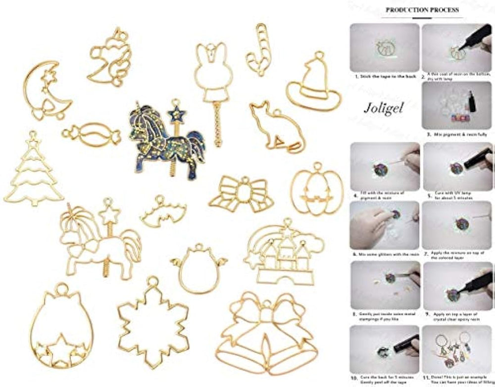 Kit de resina transparente con pigmentos y moldes y luz UV, 5 resinas epoxi 15 pigmentos de color nacarado 24 purpurinas y flores 31 moldes y biseles, pendientes, pulseras, anillos, colgantes, joyería, con pinzas