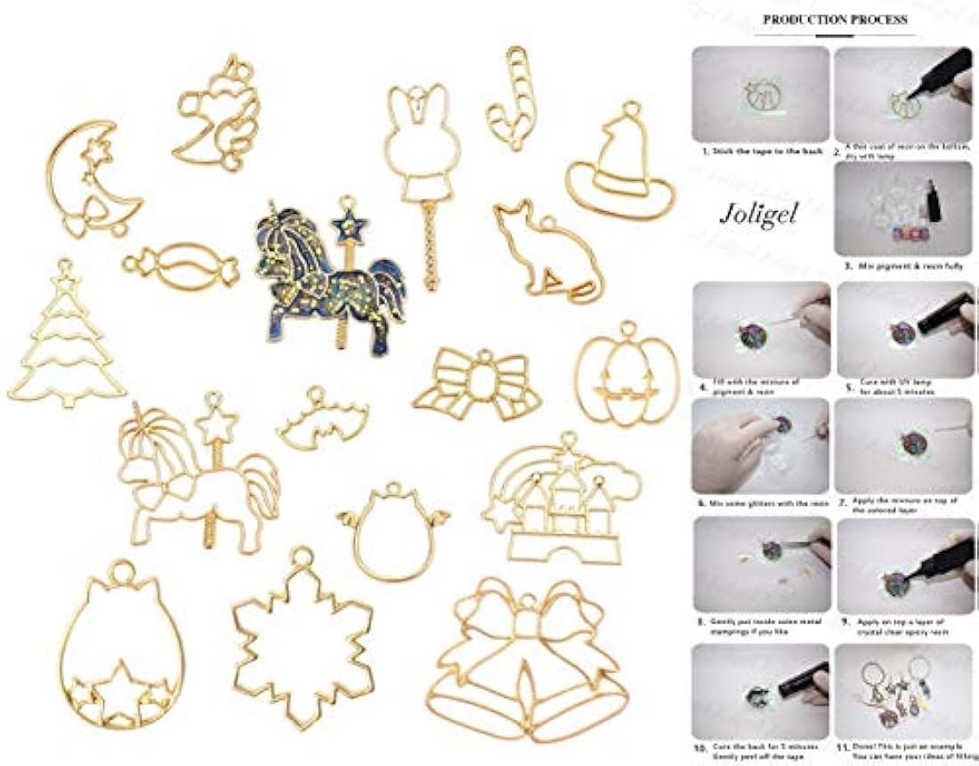 Kit de resina transparente con pigmentos y moldes y luz UV, 5 resinas epoxi 15 pigmentos de color nacarado 24 purpurinas y flores 31 moldes y biseles, pendientes, pulseras, anillos, colgantes, joyería, con pinzas