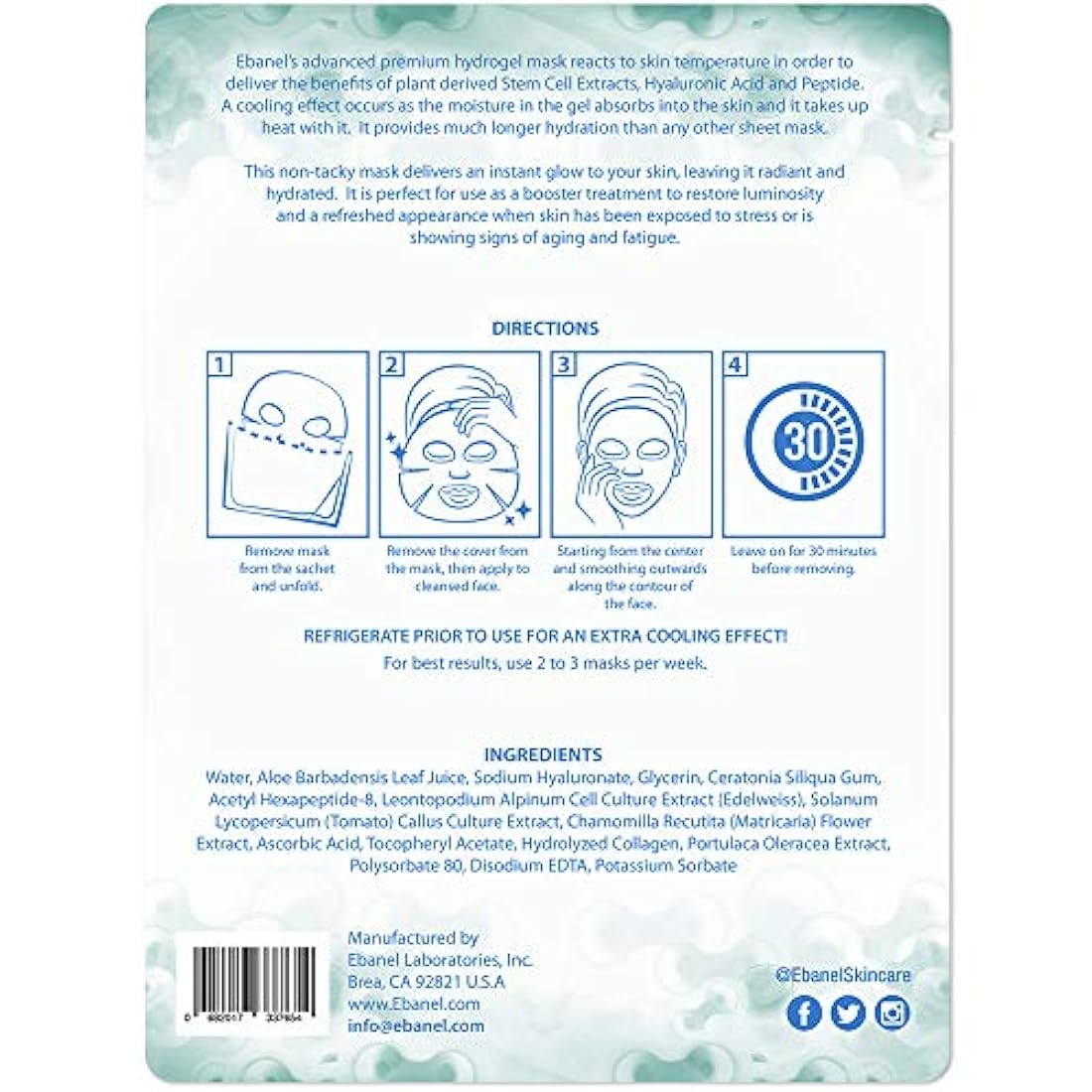 Paquete de 10 mascarillas de colágeno de hidrogel para cara