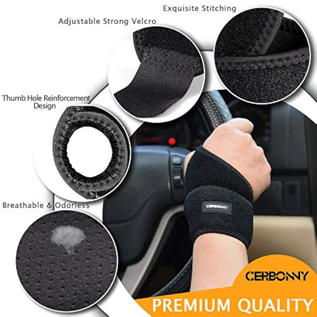 Muñequera para túnel carpiano, 2 unidades, color negro