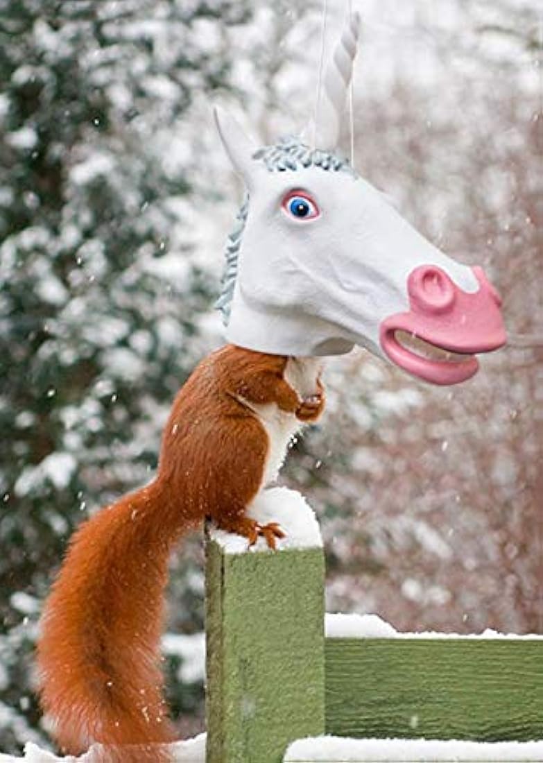 Alimentador de ardilla con diseño cabeza de unicornio