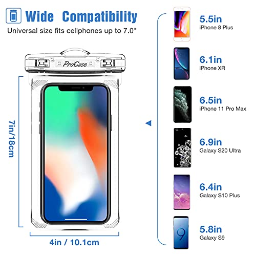 ProCase Funda universal impermeable para teléfono compatible con iPhone 13 Pro Max Mini, 12 11 Pro Max XR XS X 8 7 6S Plus SE, Galaxy S21 S20 S10 S9 Note 10 9 Pixel hasta 7 pulgadas, paquete de 2, transparente