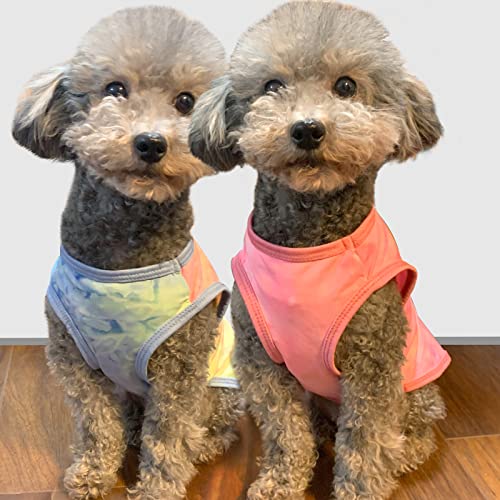 cyeollo Paquete de 2 camisas para perro, teñido anudado, chaleco elástico, camiseta sin mangas, transpirable, ropa de verano para cachorros, perros y gatos