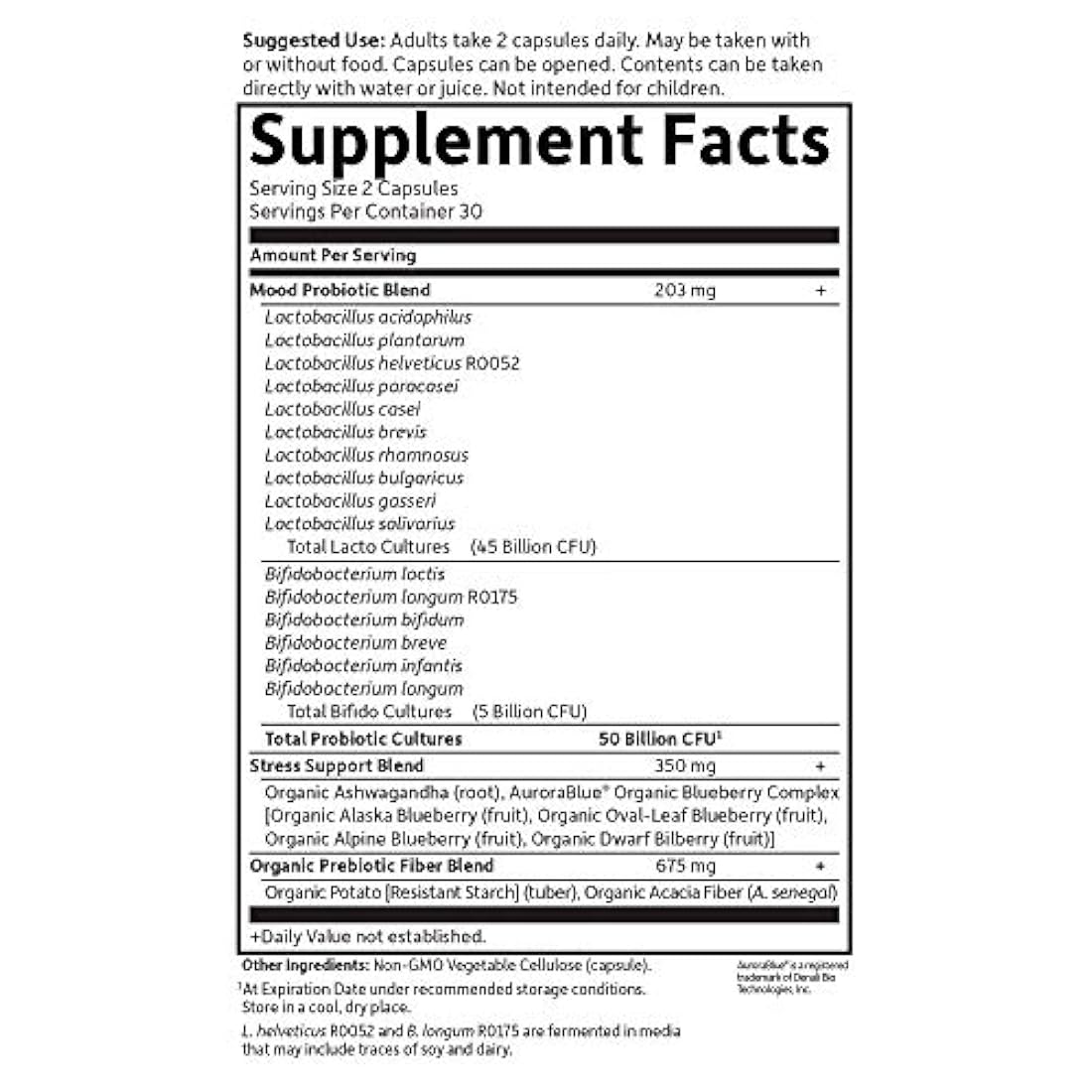 Probióticos y suplementos para el humor Garden of Life. Suplementos Mood+ marca Dr. Formulated para mejorar la salud digestiva y estomacal, almacenables a temperatura ambiente (60 cápsulas)