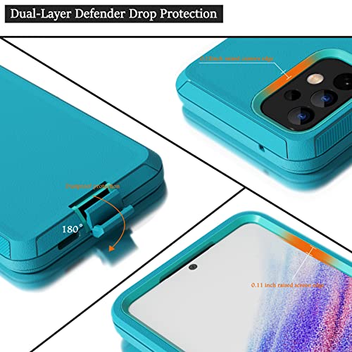 Funda compatible con Samsung Galaxy A53 5G, con clip para cinturón, resistente, resistente a prueba de golpes, protección de cuerpo completo, con función atril, para Samsung Galaxy A53 5G (verde azulado y azul claro)