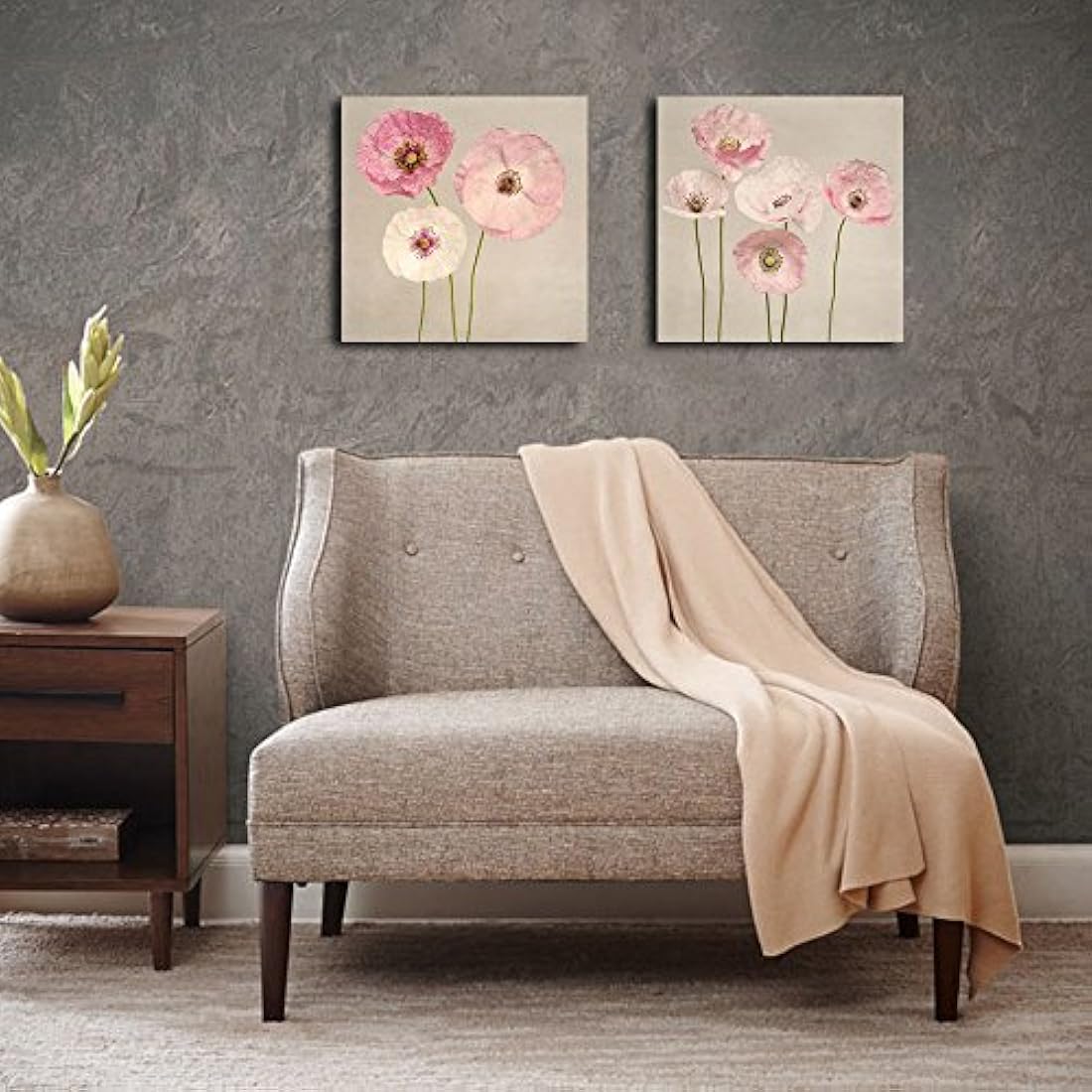 Lienzo mural de pintura artística moderna con flores rosadas