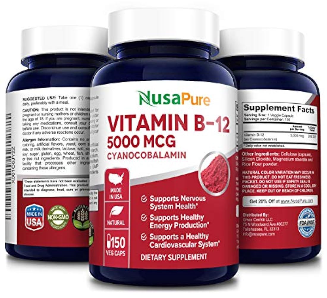vitamina B12 – 5000 mcg 200 °Cápsulas (no OMG y sin Gluten
