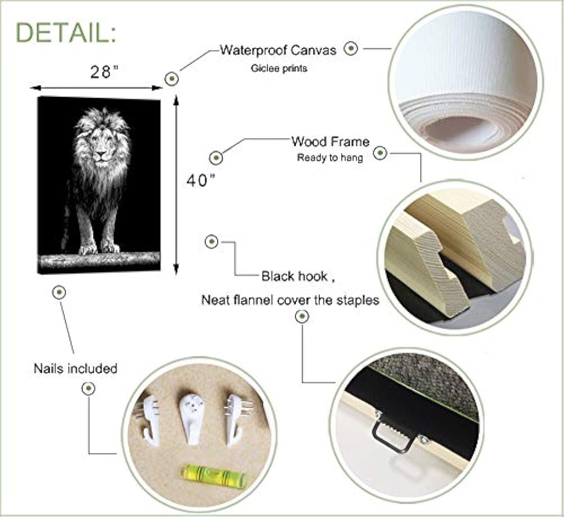 LevvArts - Lienzo impreso de retrato de León blanco y negro