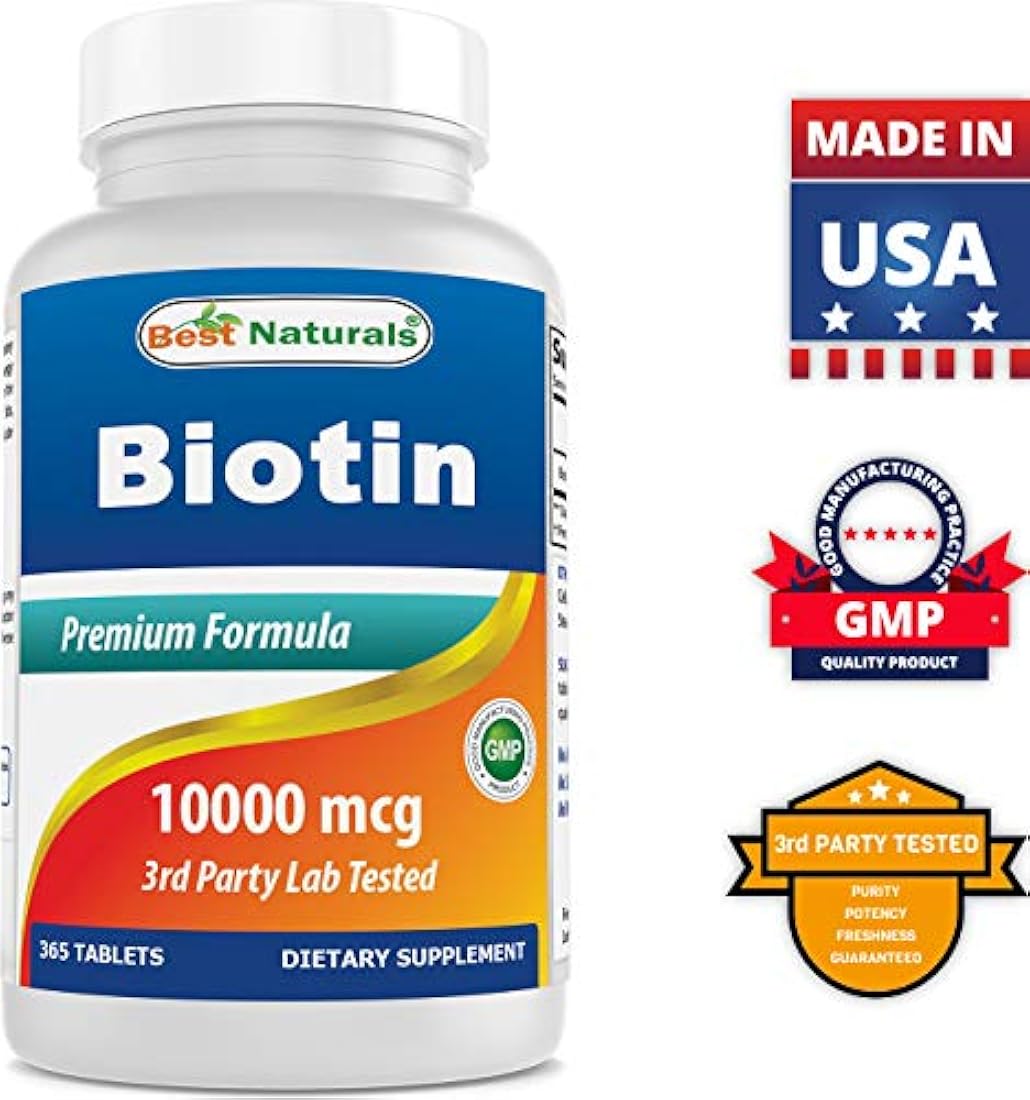 Best Naturals Biotina (también llamada vitamina B7), 10.000 mcg, 365 días de suministro (1 año de suministro), 365 tabletas