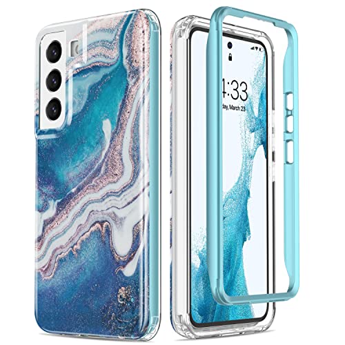 ESDOT Funda para Samsung Galaxy S22 Plus, grado militar, prueba de caída de 21 pies, resistente con diseños de moda para mujeres y niñas, funda protectora para Galaxy S22+ Plus 6.6 pulgadas, estampado mármol ópalo y azul